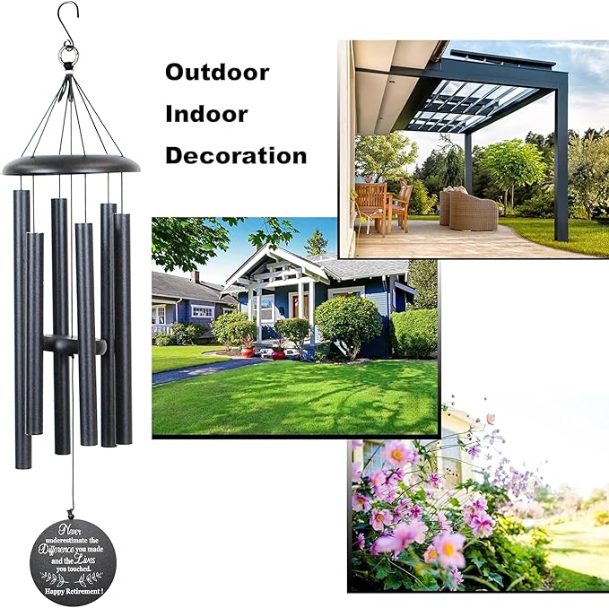 Retirement Gift for Woman Men, 32" Wind Chimes Retirement Gifts, Happy Retirement Gifts for Coworker Colleague Boss Teachers Nurses Friends, Going Away Gifts Retirement Decorations (Black)