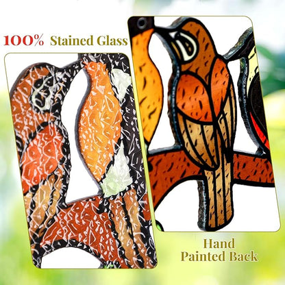 Huray Rayho Stained Glass Sun Catcher Birds On Branch for Indoor Window Hanging, Hand-Painted and Double Side with Gift Packaging, Hummingbird Gifts for Bird Lovers Mom Grandma, Bird Decor Ornament
