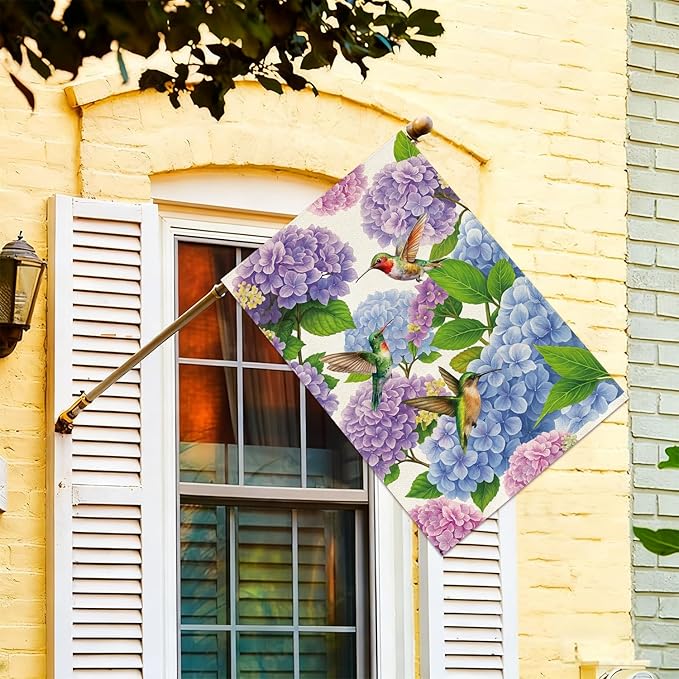Baccessor Spring Summer Hydrangea House Flag 28 x 40 Inch Double Sided Burlap Flower Green Leaf Farmhouse Large Yard Flag Summer Holiday Seasonal Outdoor Outside Decoration