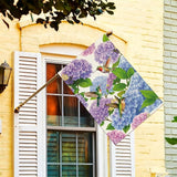 Baccessor Spring Summer Hydrangea House Flag 28 x 40 Inch Double Sided Burlap Flower Green Leaf Farmhouse Large Yard Flag Summer Holiday Seasonal Outdoor Outside Decoration