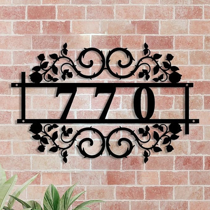 Personalized Gothic House Number metal Signs,Custom Address Number Metal Wall Art Decor,Black Plaques Outdoor wall Decorative Signage,Shed(8-30 Inches) (Rose B)