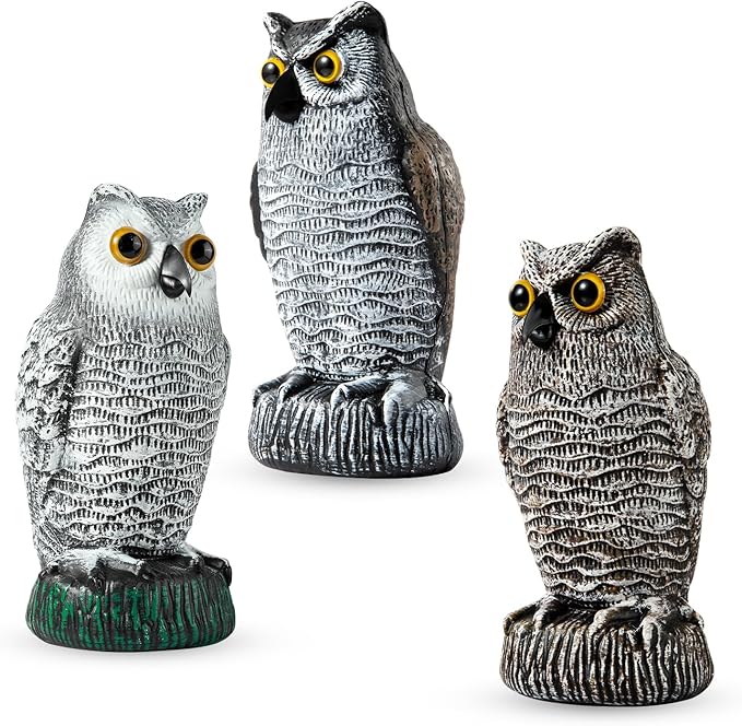 OFFO 3 Pack Plastic Owls Scarecrow for Halloween Decorations Outdoor Garden, Yard, Pool Decoration, 8.3 in Height