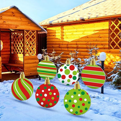 Vercraft 6 Pieces Large Christmas Balls Yard Signs with Stakes 15 Inch Outdoor Lawn Decorations Double Sided Xmas Balls Hanging Ornaments for Christmas Tree Garden Home Yard Decor
