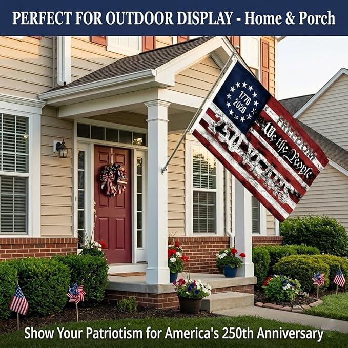 2PCS 250th Anniversary Flag 1.5x3 Ft Anniversary Flag, 1776-2026, 250 Years Birthday flags for Patriotic Yard, House Banner, Room, Porch, Wall, Fence, Outdoor Decorations(Style 3)
