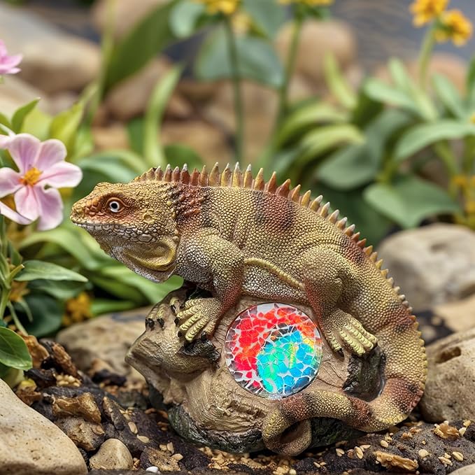Solar Iguana Lizard Garden Statue Light, Hand-Painted Mosaic Solar Outdoor Decor Light with Dusk to Dawn Sensor, Yard Art Sculpture for Patio Lawn Porch Housewarming Gift