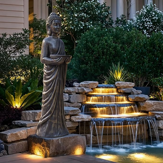 42" Extra-Large Buddha Outdoor Statue, Tall Zen Meditative Buddha Figures, Durable Weatherproof MGO Sculpture for Garden, Patio, Yard, Porch or Indoor, Gold-Black Antique Finish Home Decor Gift