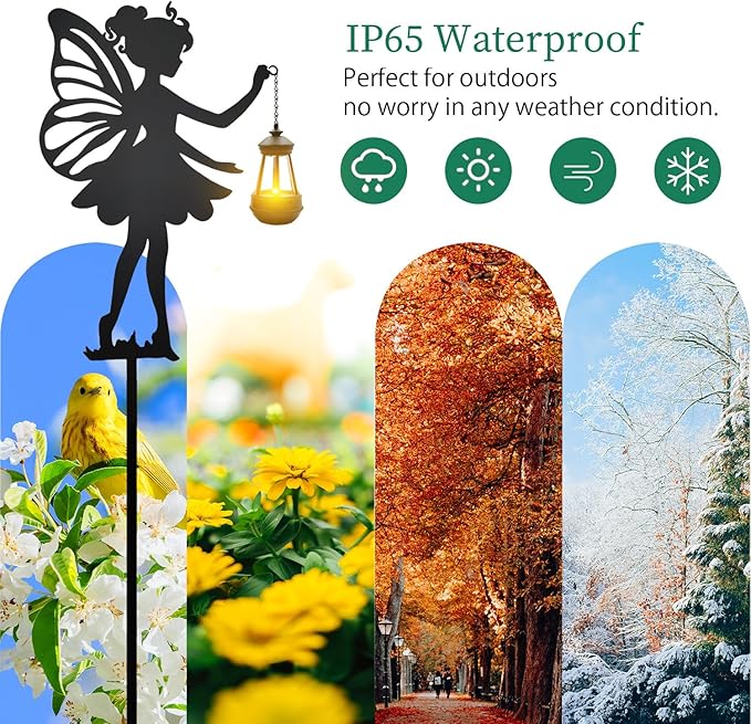 Solar Garden Angel Stakes - Metal Angel Holding Solar Lantern Decorative Garden Animal Silhouette Stakes