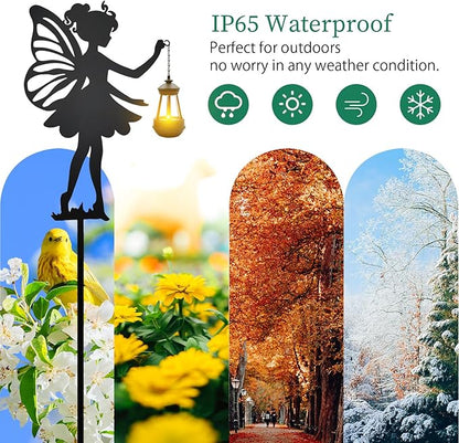 Solar Garden Angel Stakes - Metal Angel Holding Solar Lantern Decorative Garden Animal Silhouette Stakes