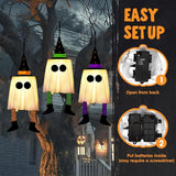 JOYIN 23.6'' 3PCS Halloween Hanging Ghosts Decorations Outdoor, Warm Light Up Ghosts Tree Decor with Witch Hat & Timer, Glowing Halloween Decorations for Yard Patio Garden Outside Haunted House Party