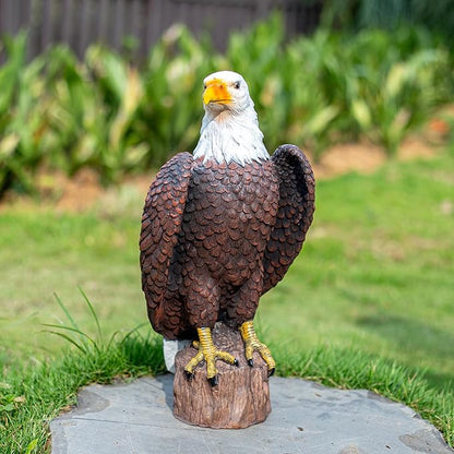 H:15.7in Outdoor Great Eagle Sculpture Garden Decoration Hand-Painted Bald Eagle Decoration - Bald Eagle Statue, Majestic American Indoor/Outdoor American Office, Courtyard Decoration