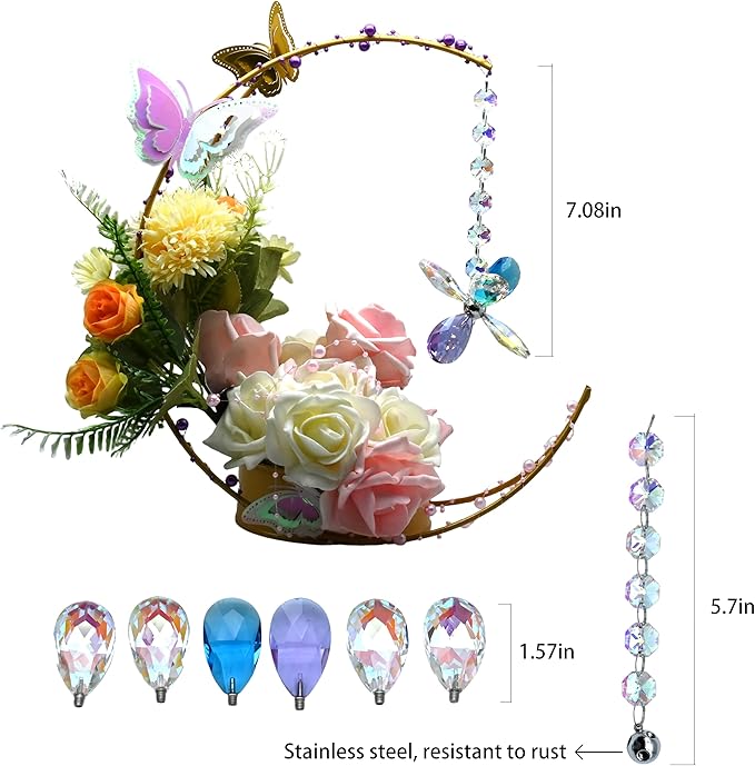 Flower Petal Crystal Suncatcher Hanging Crystals for Windows Sun Catcher Chandelier Lamp Tree Decor, Crystal Glass Ornaments (P-B)