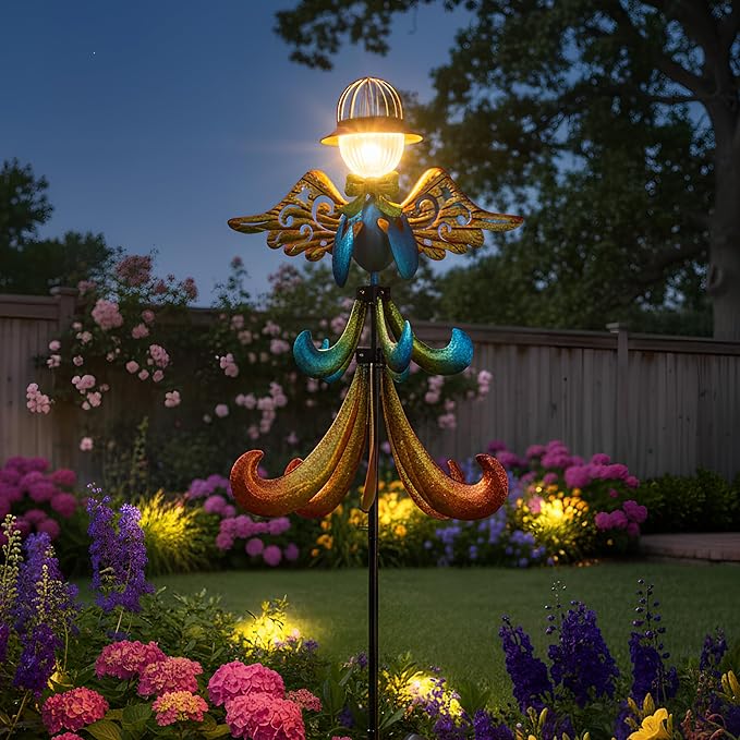 Yard Garden Wind Spinners - Large Outdoor Metal Wind Spinners with Stake, Yard Art Lawn Garden Decor Colorful Angel-Shaped Wind Vane (19.5" W x 79" H)