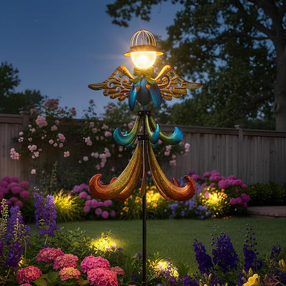 Yard Garden Wind Spinners - Large Outdoor Metal Wind Spinners with Stake, Yard Art Lawn Garden Decor Colorful Angel-Shaped Wind Vane (19.5" W x 79" H)