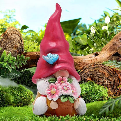 Hodao Spring Gnome Decoration Flower Elf Ornaments Decor Gifts Summer Gnome Figurines for Garden Decor Spring Sculptures Gifts for Outdoor Decor for Mom, Grandma (Red)