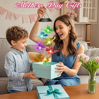 Mom Grandma Nana Gifts for Mothers Day, Birthday Gardening Gifts for Women Wife Sister, Winzwon Solar Lights Outdoor Wind Chimes for Outside Garden Yard Patio Porch Decor Butterfly Decorations