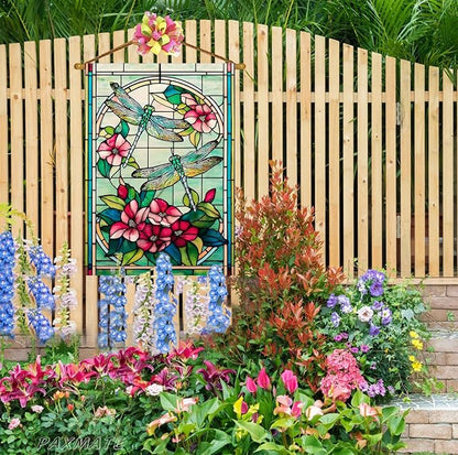 Spring Summer Dragonfly House Flag 28x40 Inch Double Sided, Stained Glass Dragonfly Floral Outdoor Flag Colorful Flower Large Yard Flag Seasonal Lawn Porch Farmhouse Decor