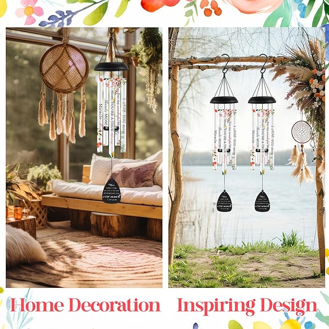 32 Inch Gifts for Mom Wind Chimes Unique Moms Birthday Gift from Daughter Son Large Floral Style Mother Wind Chimes for Mothers Day Thanksgiving Christmas Birthday