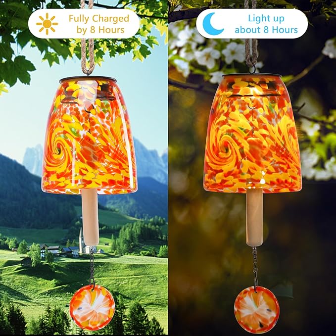 Taman Solar Wind Chime - 28" Glass Solar Lights Wind Chimes Valentine's Day Gift for Outside Deep Tone Decorative Mother's Day Memorial Gift for Home, Outdoor, Yard, Patio, Balcony, Garden Decor