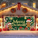 IVN Merry Christmas Garage Door Banner 13x6ft Festive Backdrop Gingerbread Cookie Gifts Green Photo Prop Background for Joyful Holiday Yard Door Cover Background Outdoor Winter Scene