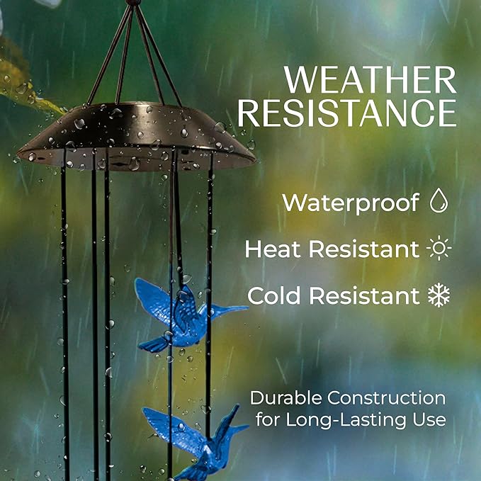 Upblend Outdoors Hummingbird Solar Wind Chimes for Outside – Color Changing LED Wind Chimes for Outside, Solar Chimes Outdoor Waterproof – Hummingbird, Blue