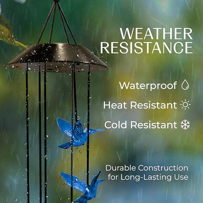 Upblend Outdoors Hummingbird Solar Wind Chimes for Outside – Color Changing LED Wind Chimes for Outside, Solar Chimes Outdoor Waterproof – Hummingbird, Blue