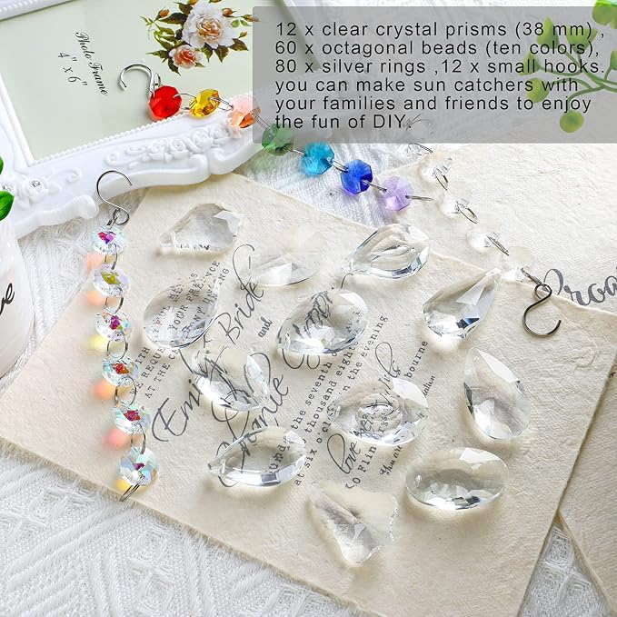 kanpura DIY Suncatchers 164pcs Sun Catchers Making Kit for Adults Clear Hanging Prism Sun Catcher with Crystals Rainbow Maker for Window Wedding Garden Christmas Decor
