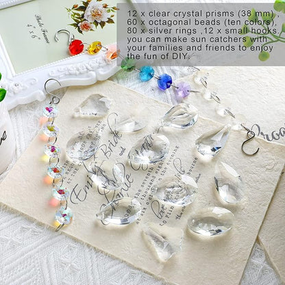 kanpura DIY Suncatchers 164pcs Sun Catchers Making Kit for Adults Clear Hanging Prism Sun Catcher with Crystals Rainbow Maker for Window Wedding Garden Christmas Decor