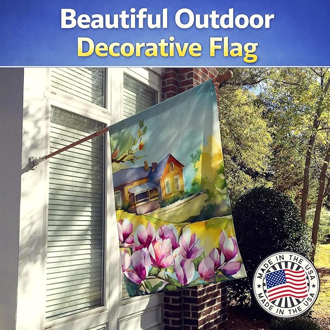 Caroline's Treasures Louisiana Magnolias in Watercolor House Flag Large Porch Sleeve Pole Decorative Outside Yard Banner Artwork Wall Hanging, Polyester, House Size, Multicolor
