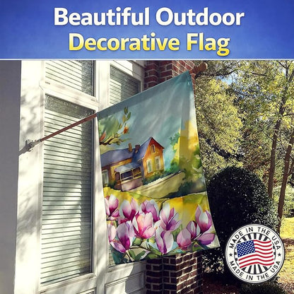 Caroline's Treasures Louisiana Magnolias in Watercolor House Flag Large Porch Sleeve Pole Decorative Outside Yard Banner Artwork Wall Hanging, Polyester, House Size, Multicolor