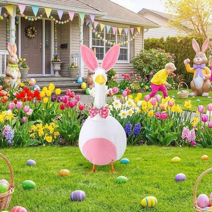 Abbylike 1 Set Easter Bunny Porch Goose Outfits Easter Yard Goose Clothes Costume with Bunny Ears Headband Fits Large 23'' Cement for Spring Outdoor Garden Yard Patio Statue Pathway Art Decorations