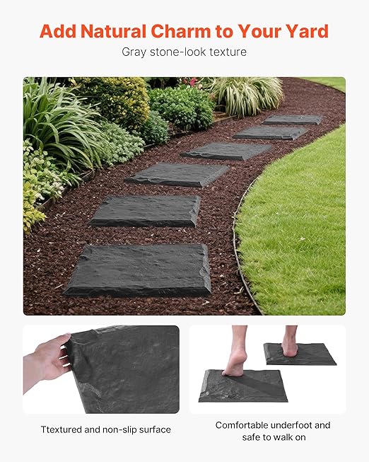 VEVOR Garden Stepping Stones, 16Pcs 15.5 x 15.5 in, Decorative Stepping Stones with Stakes, Weather-Resistant Plastic Pathway Pavers, Smooth Surface, Outdoor Walkway for Lawn Patio Landscape, Grey