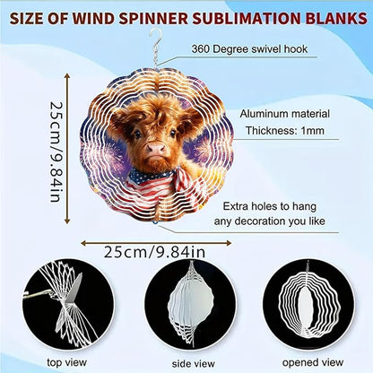 Wind Spinners Cow Fireworks Red White Blue Art 9.8 x 9.8 Inch Metal Wind Spinner Outdoor Garden Decor Festive Illustration Decorative Wind Spinners for Yard Patio