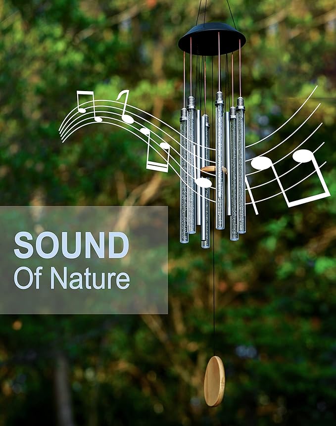 Solar Wind Chimes for Outside, DesGully 6 LED Tubes Color Changing Outdoor Clearance Unique Garden Decor Colorful Patio, Gifts for Her/Him (37" Long)