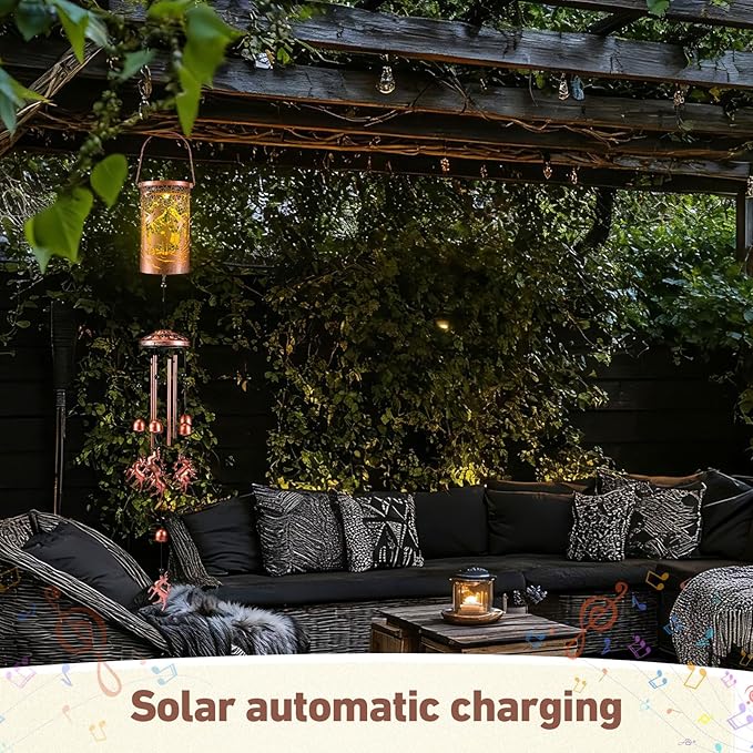 Retisee Deer Solar Wind Chimes Outdoor Metal Deer Gifts Solar Light Windchimes Outside Indoors Christmas Decoration Birthday Gift for Home Lawn Porch Patio Garden Yard