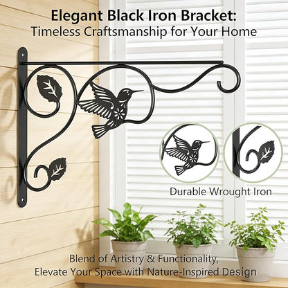 Plant Hooks for Hanging,2 Pack Outdoor Wall Hooks,Sturdy Metal Hanging Plant Hook, 12 Inch Heavy Duty Hooks for Hanging Planters,Wind Chimes,Lanterns,Bird Feeders,Garden,Home,Patio Decor,Black