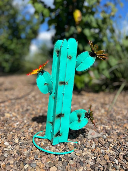 Mini Metal Saguaro - Garden Art (Turquoise)