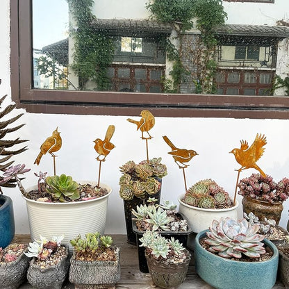 5PCS Rusty Birds Decoration Garden Stakes,Metal Birds Garden Decor for Outside,Rustic Wren Bed Decorations,Bird Lover Gifts for Women Mom Grandma Wife,Outdoor and Yard Art, Lawn Ornaments