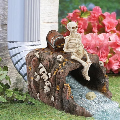 Skeleton and Treasure Statue Gutter Downspout Extensions, Rain Gutter Downspout Splash Block Extender Cover Garden Yard Sculpture Decorative, 3" × 4" Downspouts
