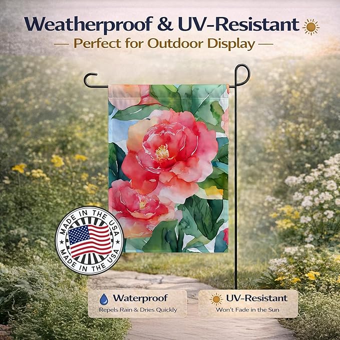 Caroline's Treasures Alabama Camellia in Watercolor Garden Flag Mailbox Flag Decorative Yard Flag Banner Outside Patio Artwork Yard Flower Beds, Garden Size, Multicolor