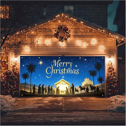 HOMETITUTE Christmas Garage Door Banner 13x6ft Nativity Scene Theme Backdrop Holiday Seasonal Decor Winter Door Cover Banners for Outside Garage Wall Covering for Party Garage Decorations