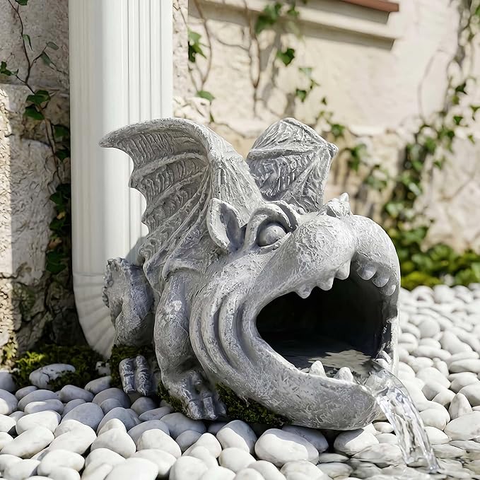 Gothic Gargoyle Gutter Guardian Rain Downspout Extension Outdoor Statue, 12 Inch High, Cast Stone Resin, Grey Stone Finish for 3"x4" Decorative Gutter Extension