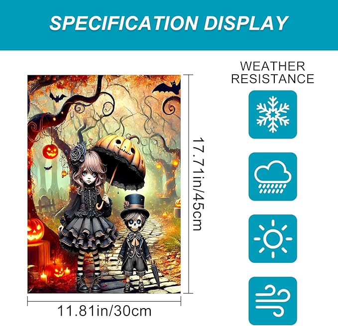 BlissYard Halloween Horror Garden Flag 12x18 Inch Gothic Doll Pumpkin Umbrella Skull Boy Flag Outdoor Yard Decoration House Banner Porch Lawn Patio Home Decor
