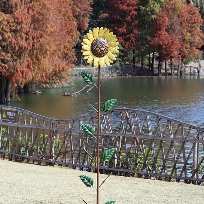 Metal Sunflower Glass Bottle Tree Stake for OutdoorColorful Garden Decorative Bottle Holder & Outdoor
