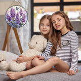 Lavender Stained Glass Window Hanging, 7.9" Lavender Butterfly Sun Catcher Glass Panel with Chain, Lavenders Gifts Hand Painted Round Wall Art Gifts for Women, Lavenders Decor Housewarming Gift