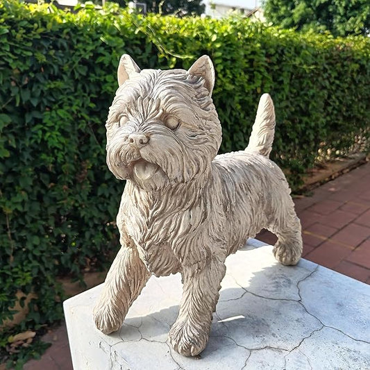Cynkeyee Dog Garden Statue Outdoor - Decorative Cairn Puppy Sculpture Resin West Highland White Terrier Statues Standing Pose Life Size Home Yard Decor 15x6x14 inches