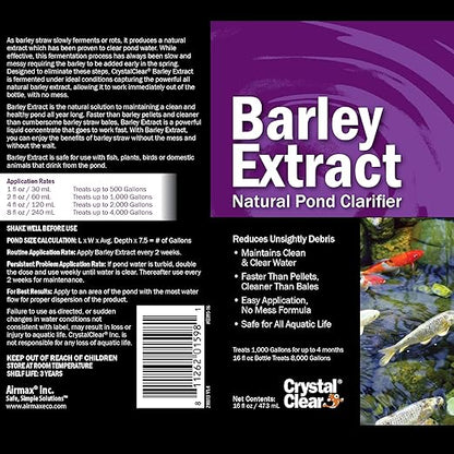 CrystalClear Barley Extract Pond Treatment – Natural Water Clarifier for Fountains, Water Gardens & Koi Ponds, Clears Cloudiness, Fish & Plant Safe, 2.5 Gallon