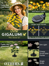 GIGALUMI Solar Lights Outdoor for Garden Decor, 4 Pack Solar Flower Lights Waterproof, 2 Lighting Modes 28 Carnations for Pathway,Yard, Patio Decoration, Gardening Gifts for Women (Yellow)