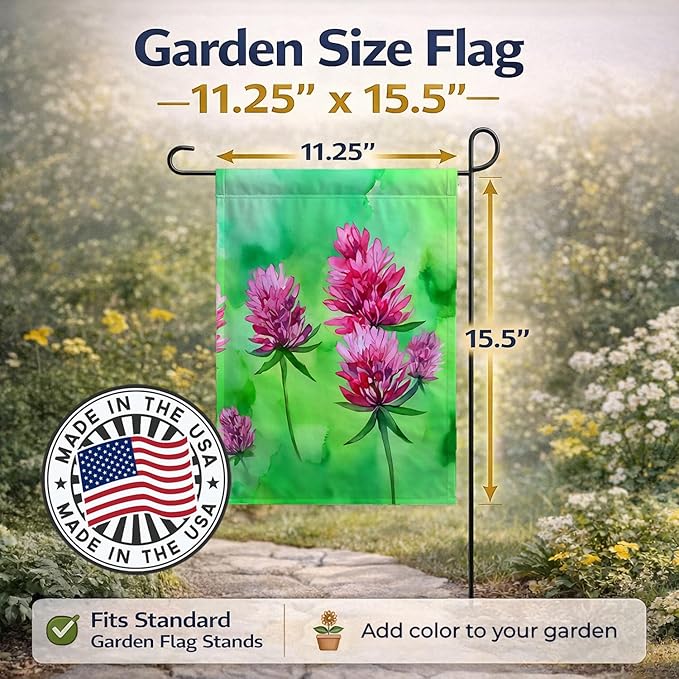 Caroline's Treasures Vermont Red Clover in Watercolor Garden Flag Mailbox Flag Decorative Yard Flag Banner Outside Patio Artwork Yard Flower Beds, Garden Size, Multicolor