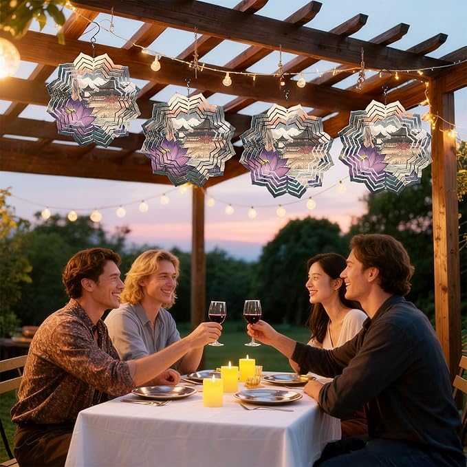 8 Inch Sublimation Wind Spinner, 3D Aluminum Metal Wind Spinner with Hook, Indoor Yard Garden Hanging Decoration, Weather Resistant Rotating Spiral Ornament, Purple Lotus and Temple