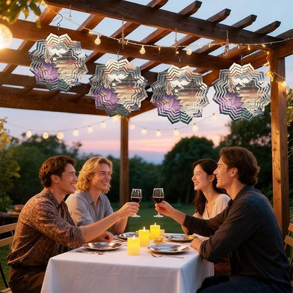 8 Inch Sublimation Wind Spinner, 3D Aluminum Metal Wind Spinner with Hook, Indoor Yard Garden Hanging Decoration, Weather Resistant Rotating Spiral Ornament, Purple Lotus and Temple